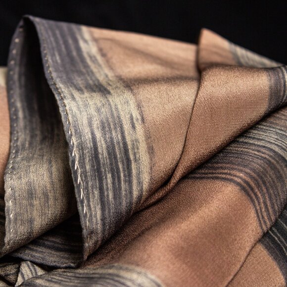 Handcrafted Silk Scarf With Abstract Stripes Pattern | Hair Scarf or Head Scarf - Picture 7 of 7